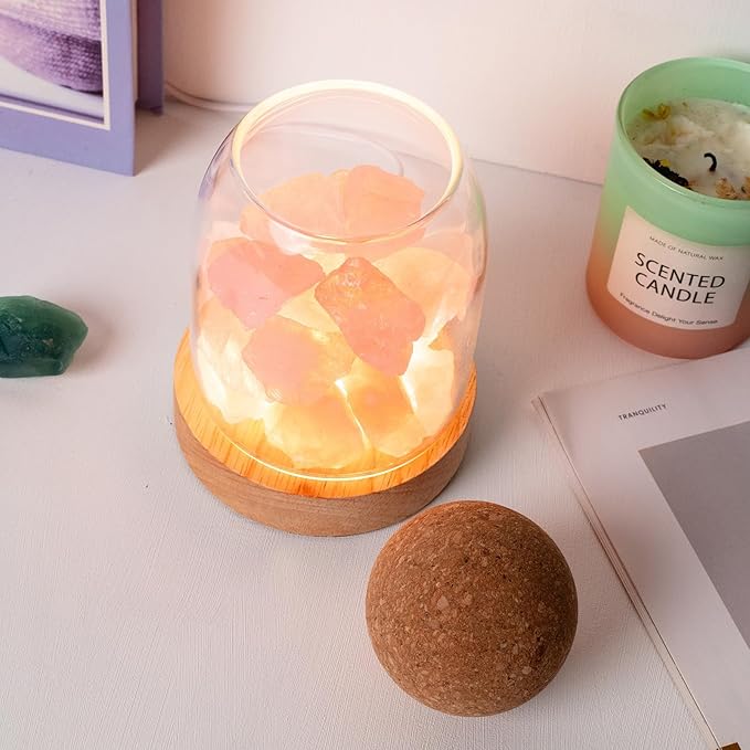 Runyangshi Himalayan Salt Night Lamp 6.3" Natural Healing Crystal Aroma Stone Diffuser Bedside Lamp USB Port 3 Colours Dimming Mode Bedroom Lamp Home Decor