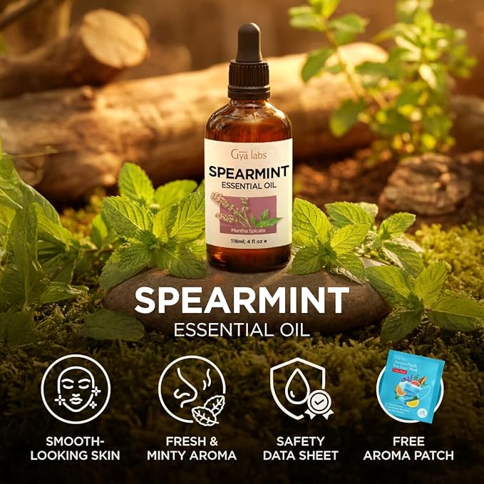 Gya Labs Spearmint Essential Oil - 4 Fl Oz - for Hair, Skin, Diffuser, Aromatherapy & DIY Candle Making Scent