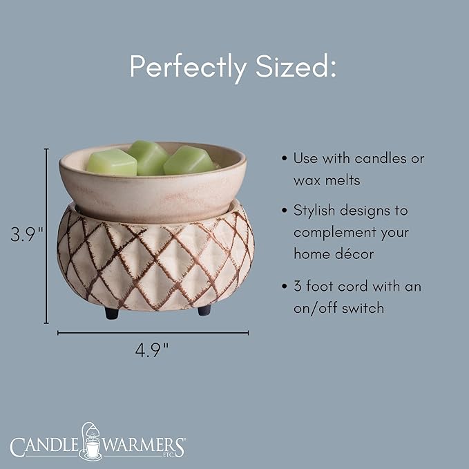 Candle Warmers ETC 2-in-1 Candle and Fragrance Warmer for Warming Scented Candles or Wax Melts and Tarts with to Freshen Room, Cream and Gold Lattice