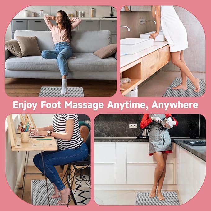 Foot Massage Acupressure Mat, Portable Silicone Reflexology Pad, Moderate Hardness Pressure Point Mat, Anti-Fatigue Mat, Connectable for Jogging & Home Use,18'×14'inch, Gray