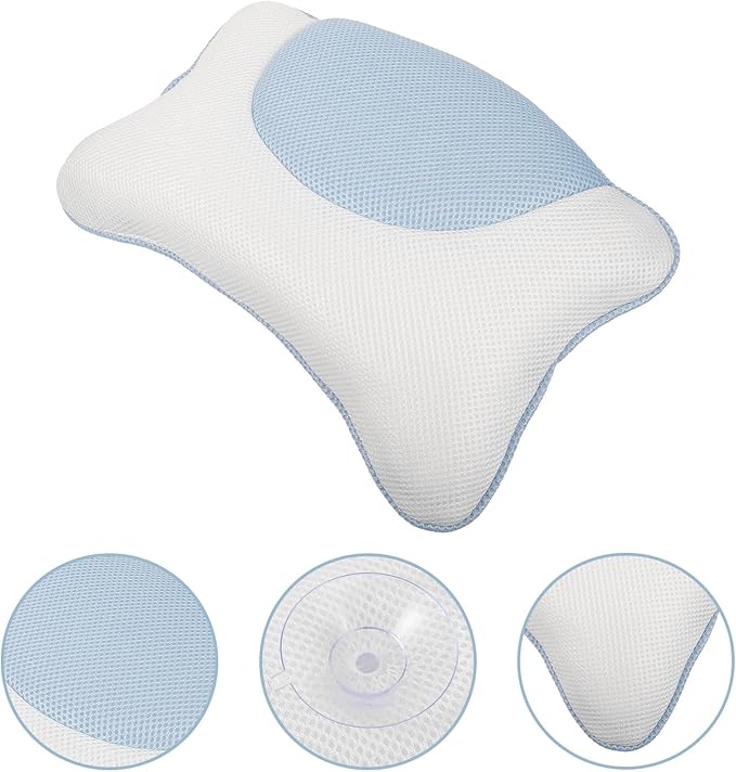 Bathtub Neck Pillow with 4 Suction Cups, 3D Mesh Breathable Bath Pillow for Tub, Non-Slip Washable Headrest Support for Spa and Relaxation