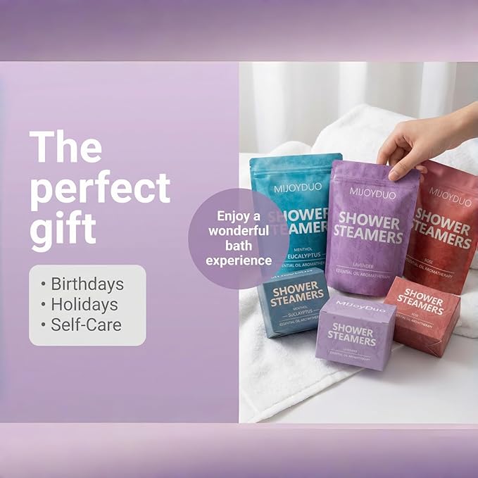 Shower Steamers Aromatherapy, 5 Pack Lavender Shower Bombs with Natural Essential Oils, Spa Shower Tablets, Relaxation & Self Care Gifts for Women, Stress Relief, Nasal Relief