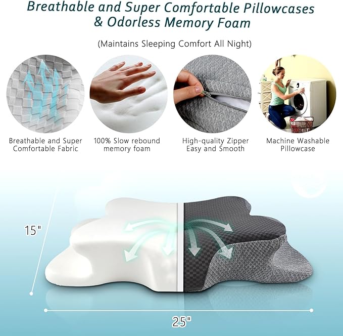Cervical Neck Pillow for Pain Relief Sleeping, Contour Memory Foam Pillows, Ergonomic Side Sleeper Pillows for Adults, Cooling Orthopedic Neck Support Pillow for Back Stomach Sleepers