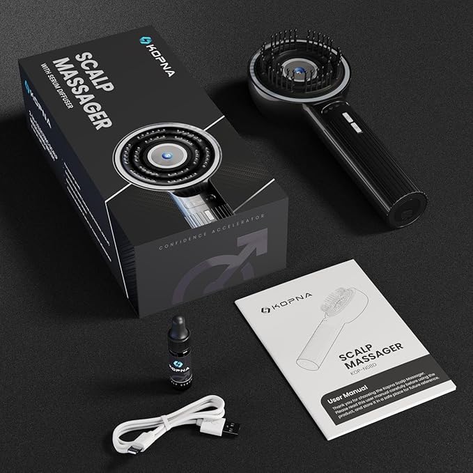 2-in-1 Electric Scalp Massager with Precision Serum Diffuser for Men – Cordless Scalp Care Brush, Supports Fuller-Looking Hair, IPX7 Waterproof, Built-in Nano Mist Diffuser