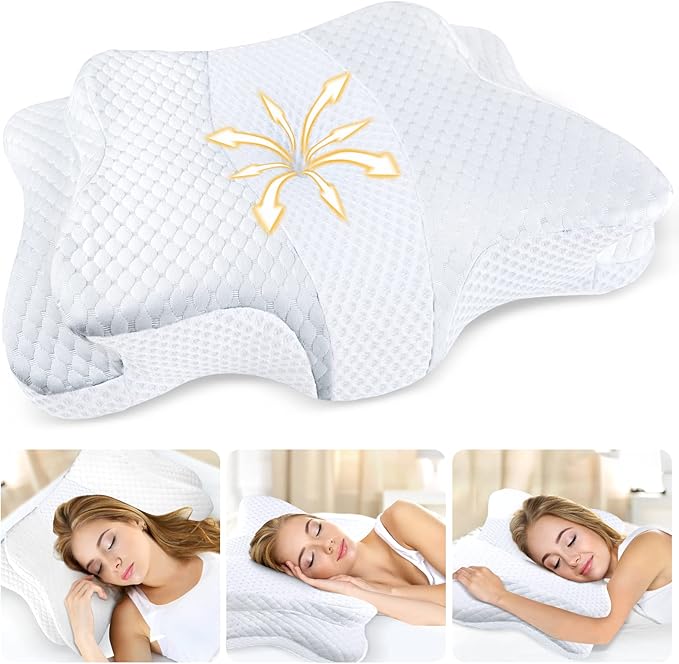 Memory Foam Pillow, Cervical Pillow for Neck and Shoulder Pain Relief, Ergonomic Contour Bed Pillow, Soft for Side Sleep Stomach Sleeping and Back Sleeper