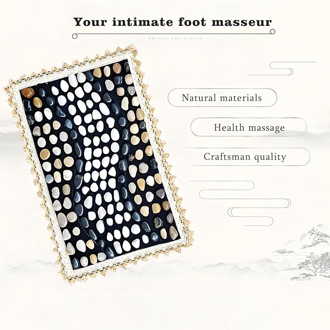 LIYAOLI Pebbles Foot Massager Mat - Acupressure Reflexology Pad with Natural Cobblestones for Pain Relief, Improved Circulation & Relaxation for Tired Feet (23.6" x 15.7")