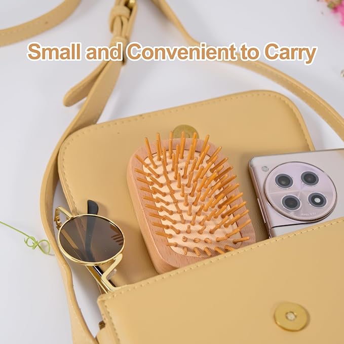 Handmade Natural Wooden Hair Brush Hairbrush with Bamboo Pins Massage Scalp & Detangling All Hair Types For Hair Growth,Scalp Massager Mini Brush No Handle Design