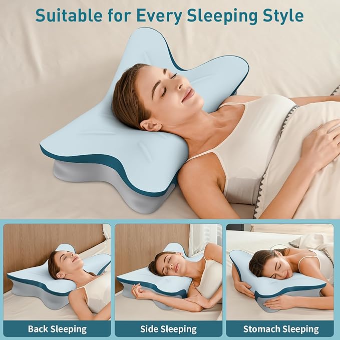 Cervical Pillow for Neck Pain Relief - Ergonomic Neck Pillow for Sleeping Contour Memory Foam Pillows with Cooling Pillowcase, Orthopedic Bed Pillow for Side Back Stomach Sleepers