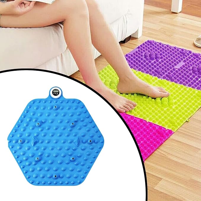 Acupressure Mat for Foot Massage, Foldable Yoga Mat for Living Room and Gym, Hexagon Blue Timer