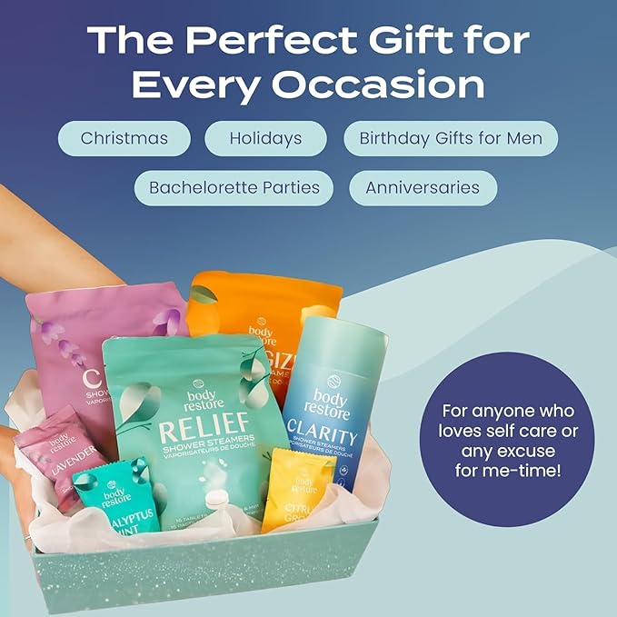 Body Restore Shower Steamers Aromatherapy 6 Pack – Birthday Gifts for Men, Women, Dad Gift, Easter Basket Stuffers, Stress Relief, Relaxation, Self Care – Clarity