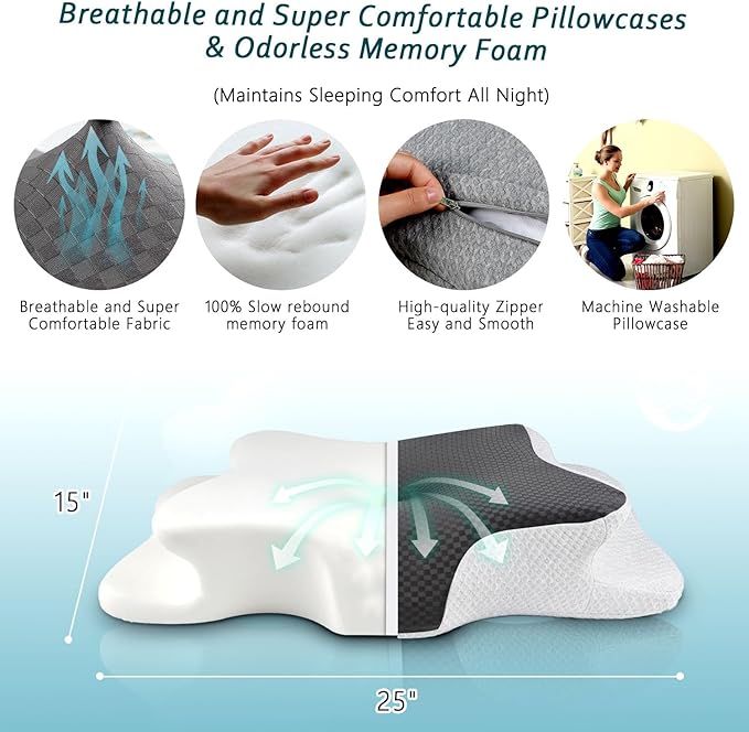 Cervical Neck Pillow for Pain Relief Sleeping, Contour Memory Foam Pillows, Ergonomic Side Sleeper Pillows for Adults, Cooling Orthopedic Neck Support Pillow for Back Stomach Sleepers