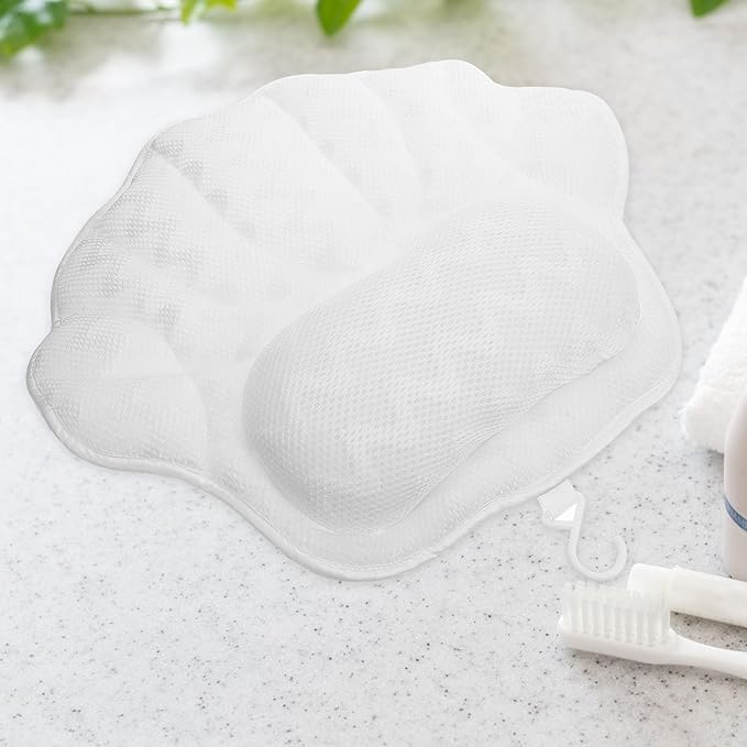 Bath Pillow for Tub with Suction Cups, Washable Waterproof Bathtub Pillow with Wave Texture, Non-Slip Spa Headrest Cushion for Soaking and Relaxation