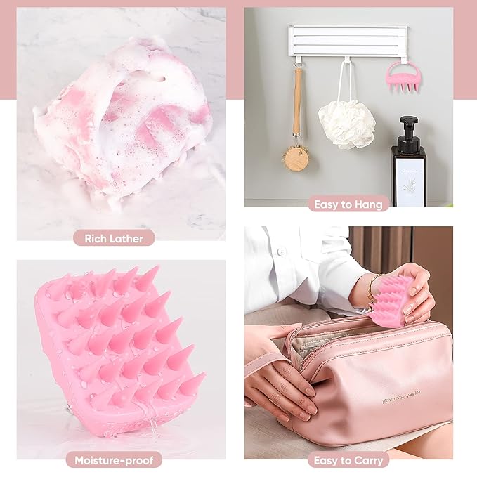 Bsisme Scalp Massager Hair Growth, Scalp Scrubber with Soft Silicone Bristles for Dandruff Removal, Shampoo Brush for Men Women Kids Pets Wet Dry Hair Scalp Exfoliator, Pink