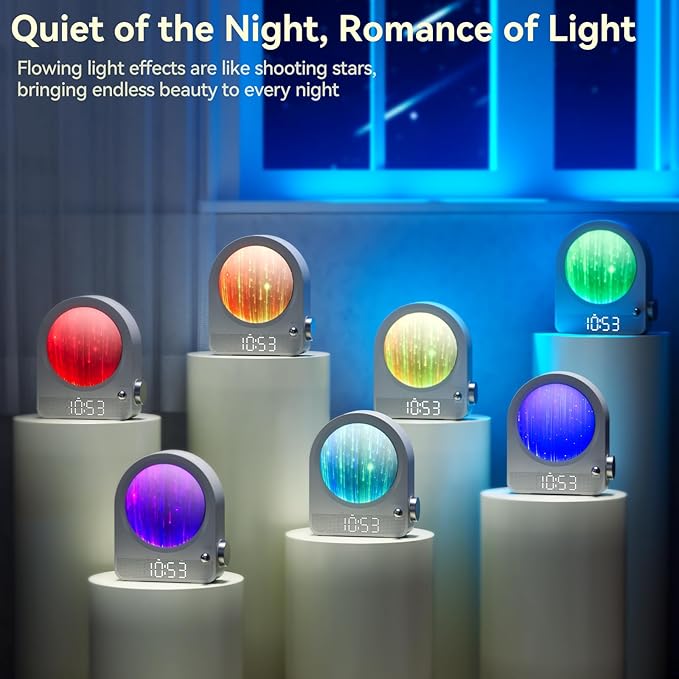 Vivilumens Sound Machine Alarm Clock, Gentle Sunrise Wake Up Light Alarm Clock for Heavy Sleepers Adults, Dimmable Night Light & RGB Meteors Lights Mode, 10 Natural Sounds, Great Gifts for Her