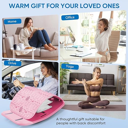 Ergonomic Lumbar Support Board, Lower Back Stretcher Adjustable Air Compression Mat Spinal Decompression Device, Back Stretcher for Lower Back Pain Relief,Ideal for Adults at Home or Work(pink)