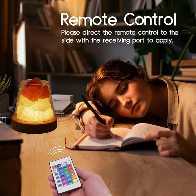 Runyangshi Himalayan Salt Crystal Night Lamp Diffuser Stones Natural Clear Quartz Crystal and Haling Gemstones with Remote Control - USB Port, 7 Colours, Dimming Mode for Bedroom & Home Decor