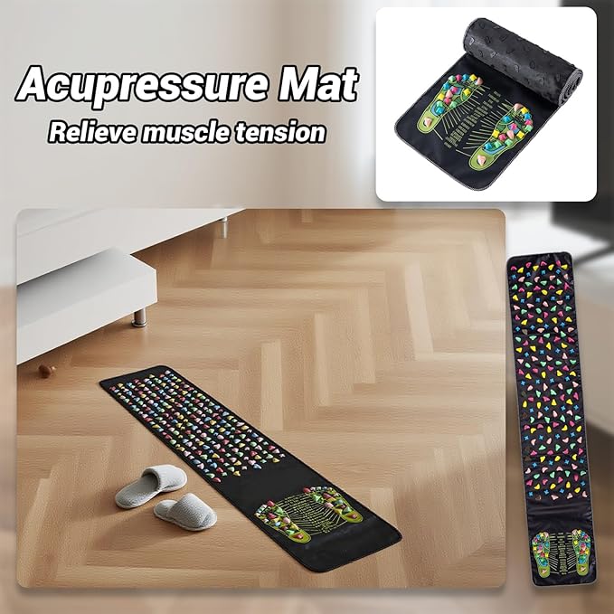 Foot Massage Mat,Acupressure Mats, Reflexology Mat for Pain and Stress Relief, Relaxation, Ideal for Elderly, Students, Office Workers, 68.9 x 13.78 Inches