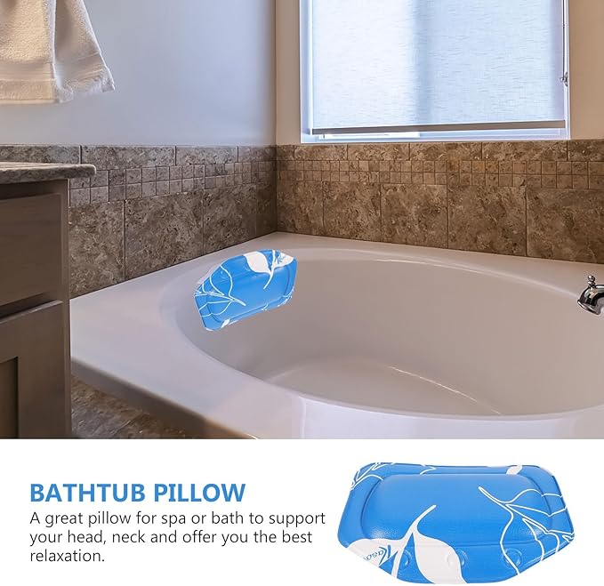 Bathtub Pillow with Suction Cups Household Bath Pillow for Tub in Leaf Blue for Home Spa Hot Tub Sauna Relaxation