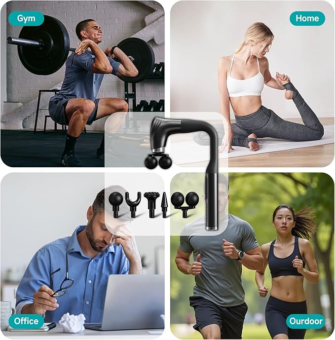 Double-Headed Elbow Massage Gun, Percussion Muscle Massager, Suitable For Sore Muscles In The Back, Shoulders, Waist And Legs, Detachable Extended Handle, 12-Speed Adjustable, 5 Heads Are Replaceable