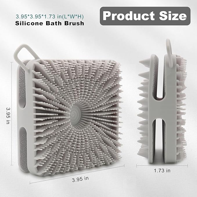 Silicone Body Scrubber, Loofah Double-Sided Body Brush, Shower Scrubber and Scalp Massager Shampoo Brush for Sensitive Kids Women Men All Kinds of Skin (Cool Gray)