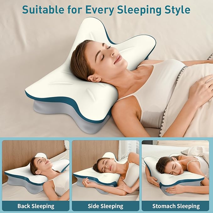 Cervical Pillow for Neck Pain Relief - Ergonomic Neck Pillow for Sleeping Contour Memory Foam Pillows with Cooling Pillowcase, Orthopedic Bed Pillow for Side Back Stomach Sleepers