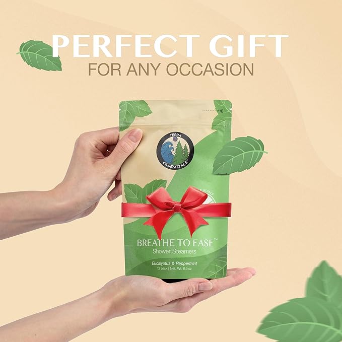 Eucalyptus Shower Steamers by Terra Essentials – 12 Showers Aromatherapy Tablets with Eucalyptus & Mint, Natural, Made in USA, Stress Relief & Relaxation Gift
