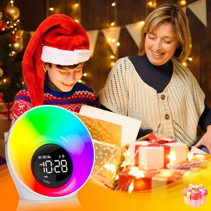 Wake Up Light Sunrise Alarm Clock, White Noise Sleep Sound Machine with 30 Soothing Sounds, Night Lights, Dual Alarms, Snooze, Timer, Bedside Lamp, Christmas Gift for Women, Kids, Heavy Sleepers