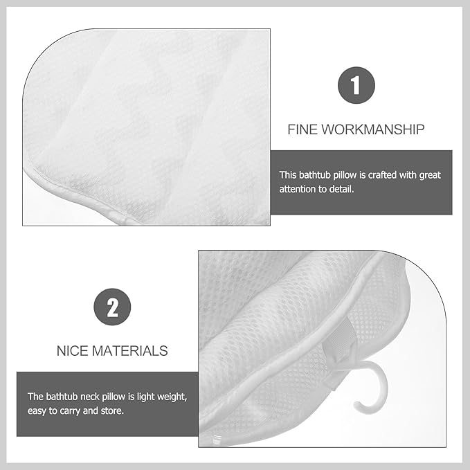 TEHAUX Bathtub Pillow with Suction Cups Non-Slip Bath Tub Head Pillow for Neck and Back Support for Relaxing Soak