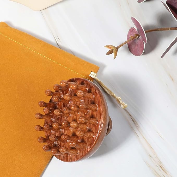 Wooden Scalp Massager & Hair Scrubber - Manual Head Massager with Sandalwood for Scalp Care, Portable Handheld Hair Growth Tool, Comfier Scalp Relaxation Brush for Stress Relief & Spa(Two-Piece Set)