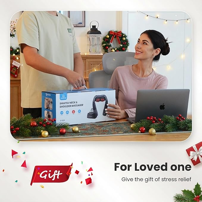 COMFIER Cordless Neck Massager with Heat, Back Massager for Pain Relief deep Tissue, 3D Shiatsu Neck Shoulder Massage with Carry Bag, White Elephant Gift for Adult