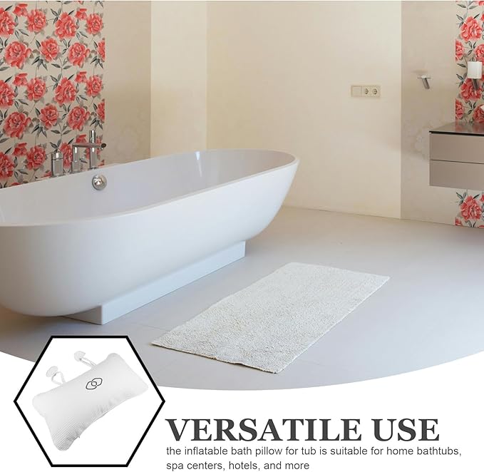 Inflatable Bath Pillow for Tub with Waffle Embroidered Cover, Neck and Back Support Cushion, Spa Bath Accessory for Women’s Relaxing Soaking Experience