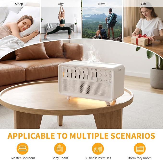 4-in-1 White Noise Sleep Sound Machine with Humidifier, Diffuser, Bluetooth Speaker & Night Light, 8 Natural Sounds, USB Powered, Timer, Sound Machine for Sleeping Adults and Baby, Bedroom, Yoga