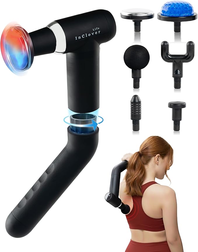 Massage Gun with Detachable Extension Handle for Deep Tissue Muscle Massage – Handheld Back & Shoulder Percussion Heated Massager for Men & Women. Professional Pain Relief Massage Tool.