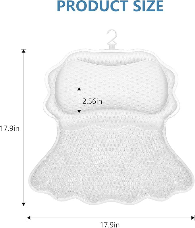SetSail Bath Pillow, Relaxing Bath Pillows for Tub Neck and Back Support Soft 4D Breathable Air Mesh Ergonomic Bathtub Pillow with 6 Strong Suction Cups and Hook Luxury Bathroom Accessories,White