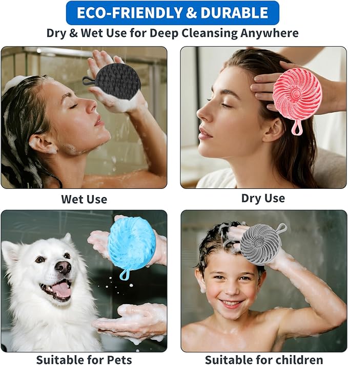 4 Pcs Larger Silicone Body Scrubber&Scalp Massager Hair Growth,Dual Sided Dual-Use,Exfoliating Body Scrubber,Wet&Dry Brush for Hair Massager Scalp,Silicone Shower Scrubber (Mult Colors)
