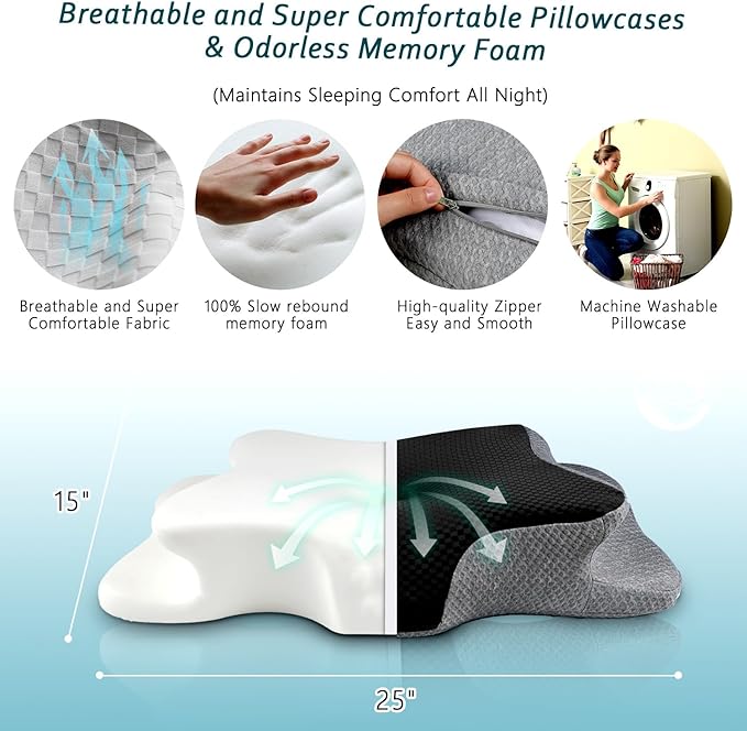 Cervical Neck Pillow for Pain Relief Sleeping, Contour Memory Foam Pillows, Ergonomic Side Sleeper Pillows for Adults, Orthopedic Neck Support Pillow for Back Stomach Sleepers-King Size