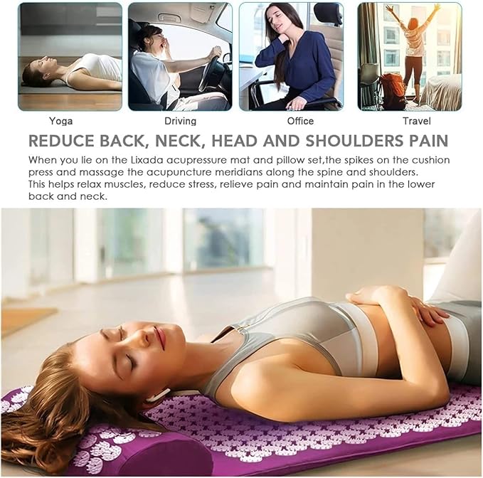 Upgrade Long Nonslip Acupressure Cushion Sensi Massage Mat Kuznetsov's applicator Relieve Back Pain Foot Massager Fitness Pilate(3pcs lotu Blue)