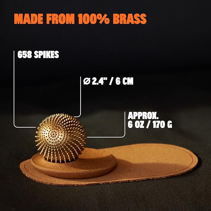 ShaktiMat Wonderball Acupressure Massage Ball, Cast in Brass with Natural Cork Rolling Mat & Stand Included | Activate Trigger Points Like Acupuncture to Relieve Tension and Stress and Help Relax