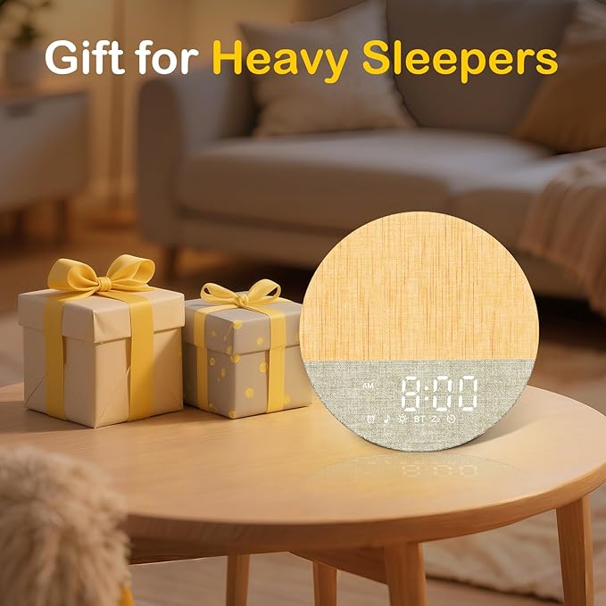 Sunrise Alarm Clock for Heavy Sleepers: White Noise Machine with 30 Sleep Relax Sounds 32 Volume - Painless Gradual Wake Up Light 20 Brightness with Bluetooth Memory Function for Bedroom - Gray