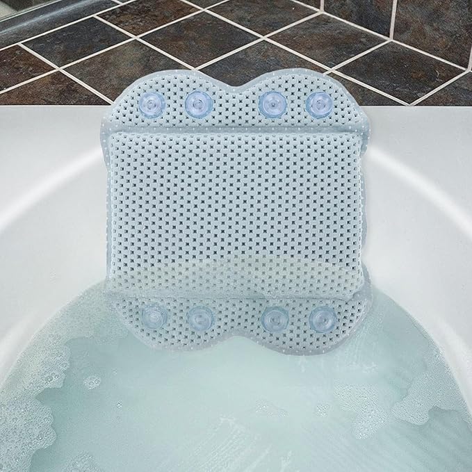 Zerodeko Bath Pillow for Bathtub with Non-Slip Suction Cups, Blue PVC Foam Head Support Pad for Bathroom Soaking Tub, Comfortable Spa Neck Rest Cushion for Home and Hotel Use