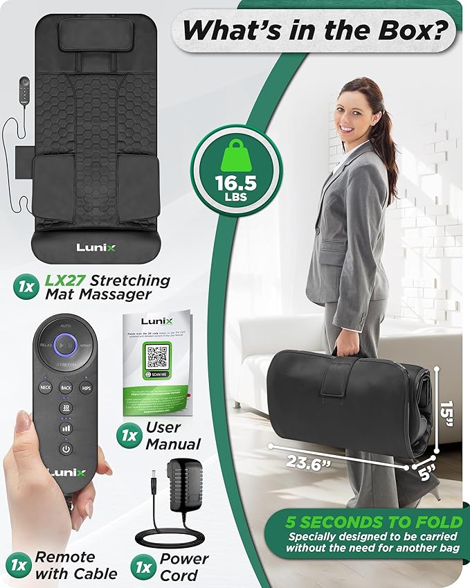 Lunix LX27 Heated Stretching Mat Massager – Upper Body Massage Mat Back Stretcher for Pain Relief, Deep Tissue Lumbar Massager for Flexibility & Recovery
