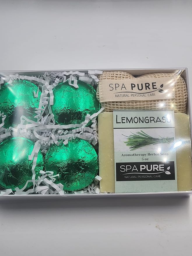 Spa Pure Aromatherapy Gift Set: Lemongrass Artisan soap, 4 Shower Steamers, made with plant based ingredients, essential oils, all natural (Lemongrass)
