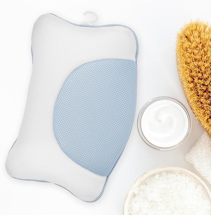 Bath Pillow for Tub with 4 Suction Cups, 3D Mesh Bathroom Pillow, Non-Slip Washable Spa Head and Neck Rest for Bathtub Relaxation
