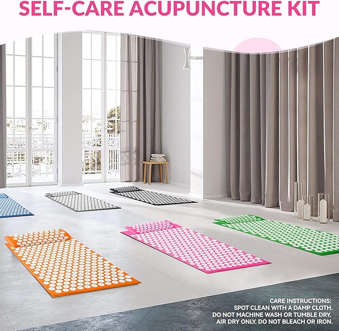 Fitvids Acupressure Mat and Pillow Set for Back/Neck Pain, Acupuncture Products to Relieve Muscle Fatigue, Improve Insomnia for Sedentary People, Acupuncture Eases Stress, Massage Mat, Pink