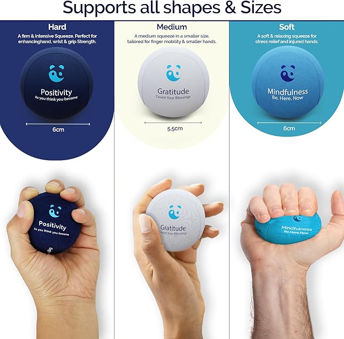 Mind & Body Stress Balls for Adults - Multi-Density Squeeze Balls for Hand Therapy & Grip Strengthening - Stress & Anxiety Relief - Soft to Triple Density Options