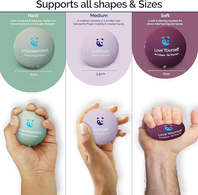 Mind & Body Stress Balls for Adults - Multi-Density Squeeze Balls for Hand Therapy & Grip Strengthening - Stress & Anxiety Relief - Soft to Triple Density Options