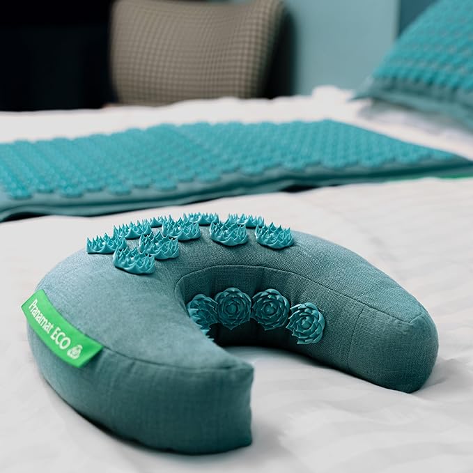 Acupressure Large Mat with Regular & Moon Pillow Set, Premium Acupressure Therapy for Pain Relief and Relaxation, Handcrafted in Europe with Sustainable and Natural Materials (Azur)