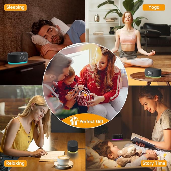 1Mii White Noise Sound Machine with Alarm Clock, Sound Machine for Sleep for Adults Baby, 30 Soothing Sounds, Smart App Controlled, Dimmable 7-Color Night Light, Sleeping Timer, 30 Volume Levels