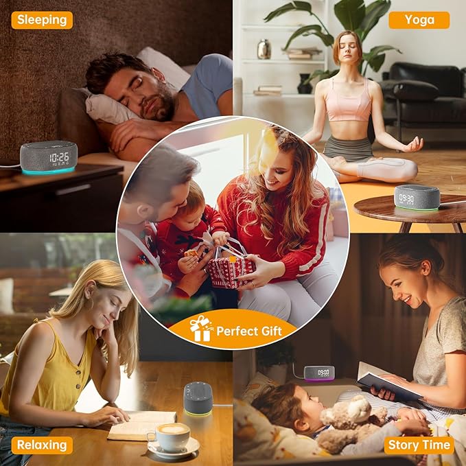 1Mii White Noise Sound Machine with Alarm Clock, Sound Machine for Sleep for Adults Baby, 30 Soothing Sounds, Smart App Controlled, Dimmable 7-Color Night Light, Sleeping Timer, 30 Volume Levels