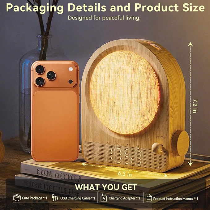 Vivilumens Gradual Sunrise Alarm Clock & White Noise Sound Machine for Better Sleep - Wood Grain Design, Wake-Up Light, Night Light, 10 Natural Sounds, Dual Alarms for Heavy Sleepers